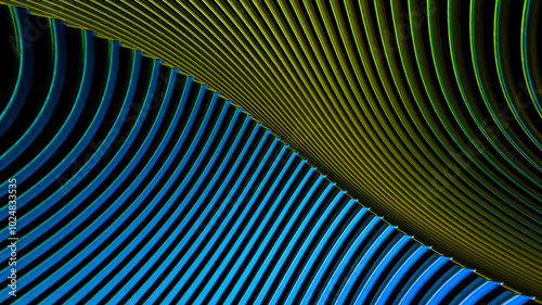 Wallpaper Mural Background illustration with blue green rounded shaped stripes side by side and effects Torontodigital.ca