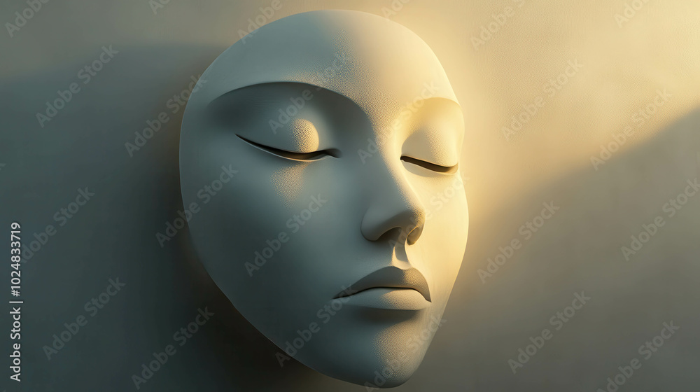 Sad 3D Face Illustration with Downturned Eyes Sad 3D Face Illustration with Downturned Eyes