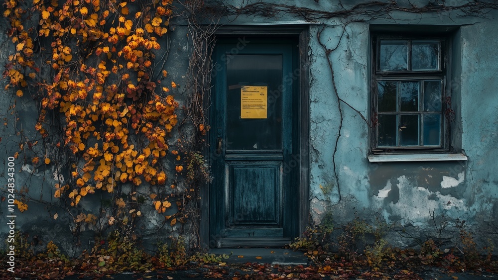 Scene of an old abandoned house with a dark doorway and empty rooms. It showcases vintage architecture and crumbling walls. Scene of an old abandoned house with a dark doorway and empty rooms. It showcases vintage architecture and crumbling walls.