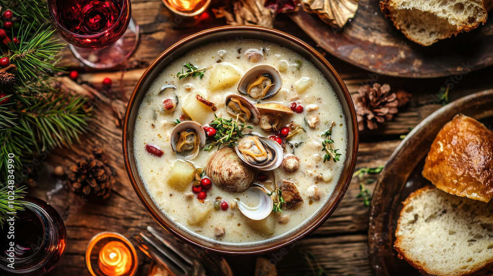 Thick and Creamy Clam Chowder in a Rustic Bowl Thick and Creamy Clam Chowder in a Rustic Bowl