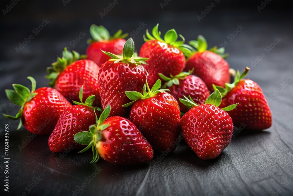 Fresh Red Strawberries on Black Background - Professional Food Photography for Health and Organic Concepts Fresh Red Strawberries on Black Background - Professional Food Photography for Health and Organic Concepts