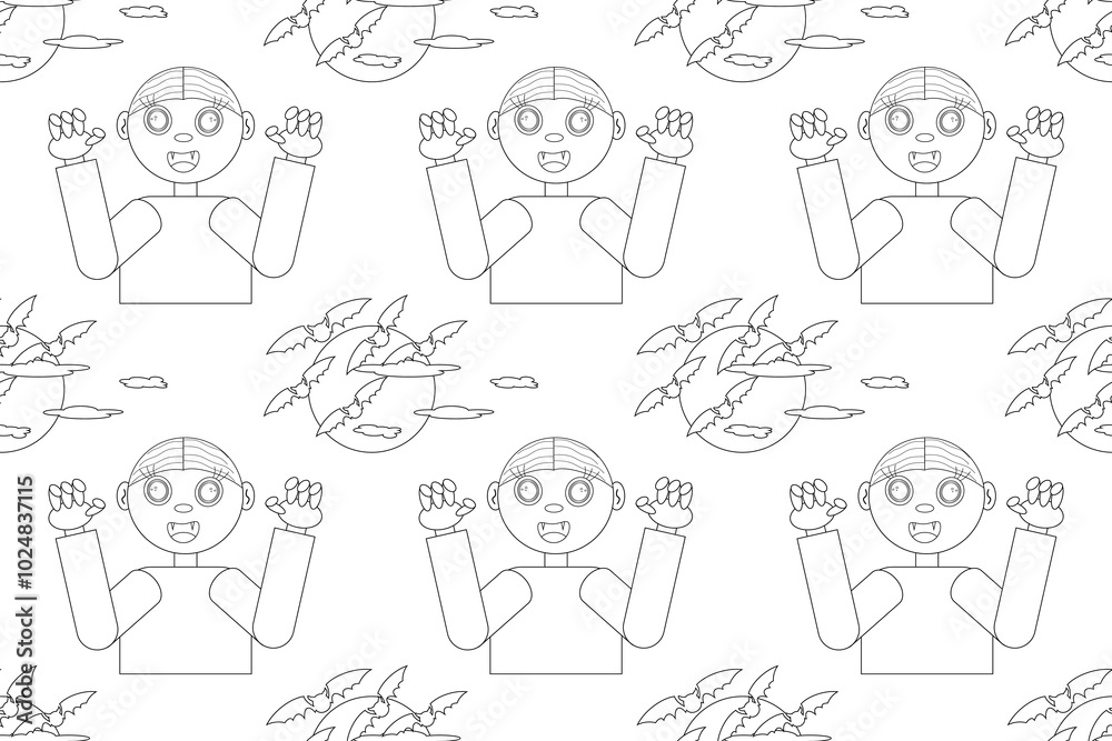Halloween-themed coloring page featuring a cute vampire and bats flying around the full moon. Perfect for kids creative fun. Halloween-themed coloring page featuring a cute vampire and bats flying around the full moon. Perfect for kids creative fun.