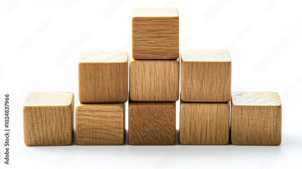 Wooden Blocks Pyramid With Natural Texture on White Background Wooden Blocks Pyramid With Natural Texture on White Background