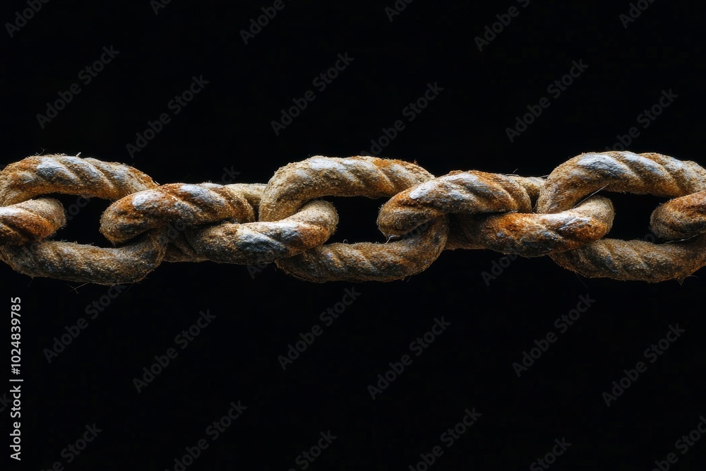 The chain is tied together with a rope. A weak link is present. The chain is tied together with a rope. A weak link is present.