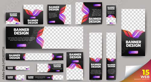 Web advertising banner template design. Modern web layout set with standard size. vector
