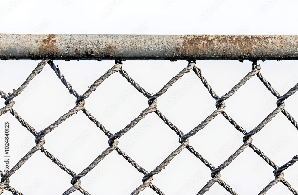 Fototapeta premium Industrial fence on transparent isolated background with seamless chain link fence.