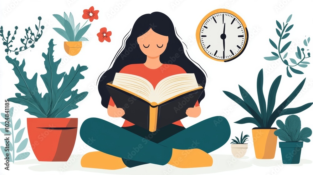 It's a cozy day for a woman to sit cross-legged and read a book. It's a cozy day for a woman to sit cross-legged and read a book.