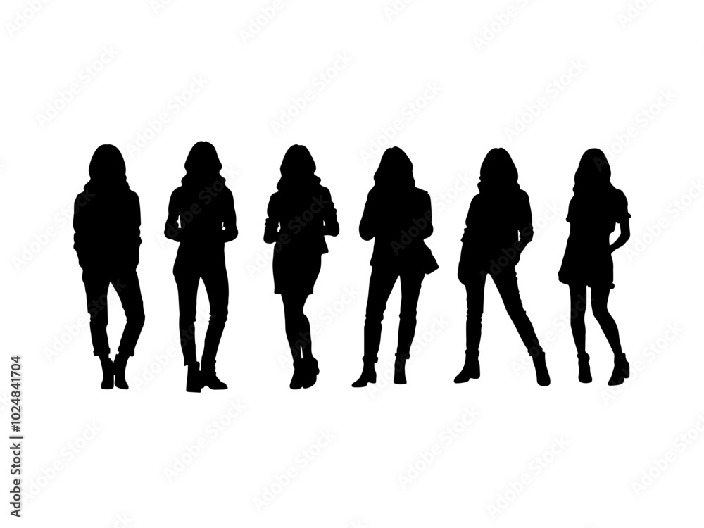 Model photography standing posing silhouette. Set of model fashion girl silhouette isolated on a white background. Model photography standing posing silhouette. Set of model fashion girl silhouette isolated on a white background.