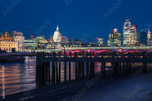 Panorama of the blackfirars bridge at night, London, England photo