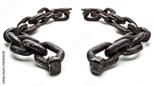 Locking up prisoners or slaves using old chains or shackles between 1600 and 1800. photo