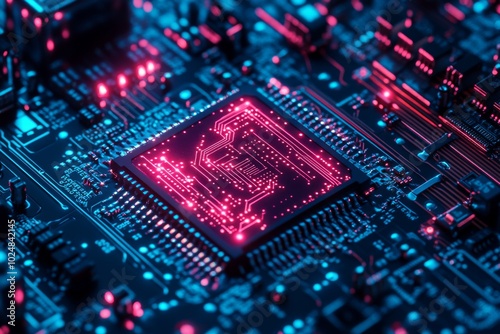 The idea of central computing processors. Digital chip on the motherboard. Technology backround. Integrated communication processor. The concept of a digital chip on the motherboard. Image in 3D.