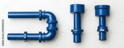 Isolated white background with blue PVC connector for water pipe