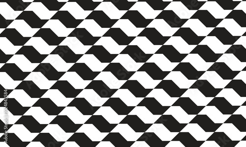 Geometric Black and White Sao Paulo Sidewalk Pattern Design, Modern Monochrome Zigzag Optical Illusion Art, Bold Abstract Background for Fashion, Home Decor, Wallpaper, and Minimalist Projects photo