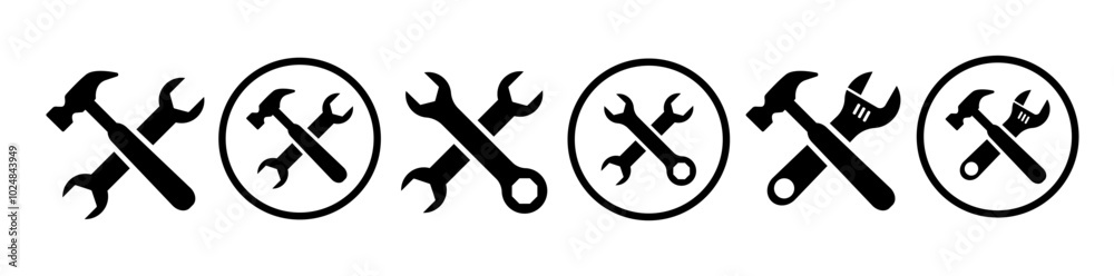 Tool icon set. Service center symbol. Support logo. Instrument signs collection. Working tools Icon. Service icons Tool icon set. Service center symbol. Support logo. Instrument signs collection. Working tools Icon. Service icons
