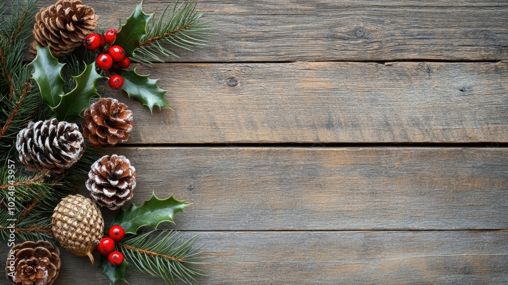 Rustic blank Christmas card with natural decorations like pinecones and holly, ready for personalized holiday messages. Rustic blank Christmas card with natural decorations like pinecones and holly, ready for personalized holiday messages.