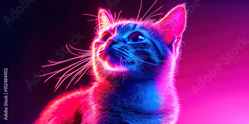 A cat with a pinkish glow on its face is staring at the camera