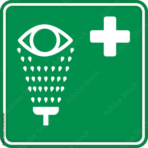 Green Sign Medical Eye Wash. Vector Icon. Industrial Safety Sign. First Aid In Case Of Chemical Splash. Emergency Situation