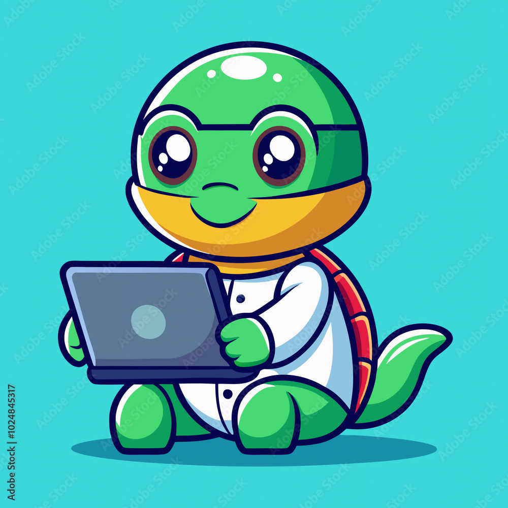 Adorable Turtle Playing Laptop Vector Icon Illustration – Perfect for ...