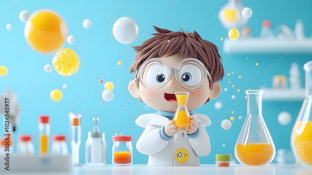 Cartoon 3D Clay Chemical Engineer Character Mixing and Experimenting with Colorful Liquids and Bubbling Flasks in a Whimsical Laboratory Setting Concept of Science Chemistry Research and Discovery Cartoon 3D Clay Chemical Engineer Character Mixing and Experimenting with Colorful Liquids and Bubbling Flasks in a Whimsical Laboratory Setting Concept of Science Chemistry Research and Discovery