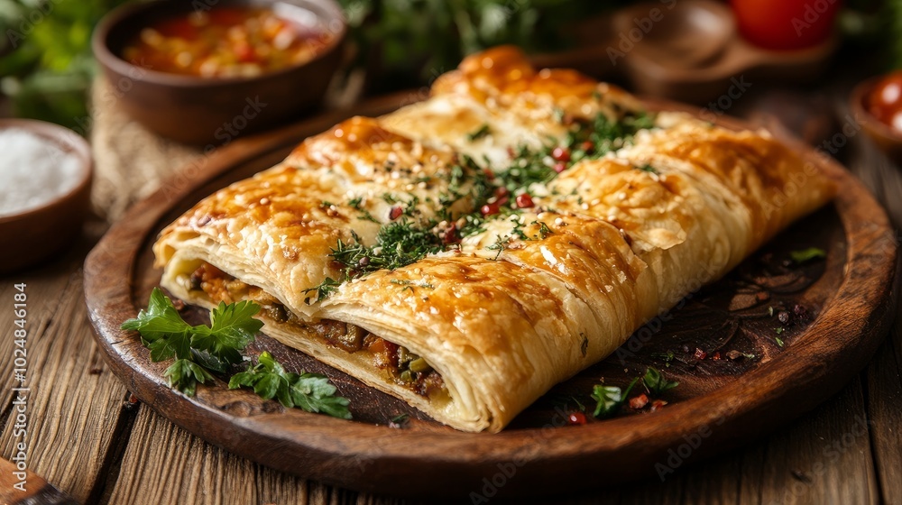 Savor the mouthwatering tastes of Turkish cuisine by tucking into Su boregi, a flaky pastry stuffed with flavorful fillings. Savor the mouthwatering tastes of Turkish cuisine by tucking into Su boregi, a flaky pastry stuffed with flavorful fillings.