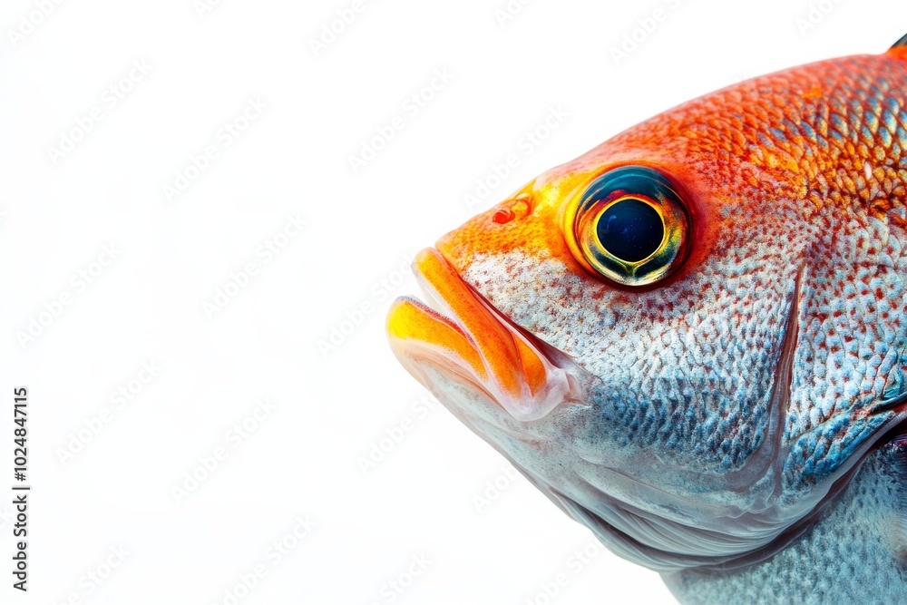 Mystic portrait of Black Snapper in studio, copy space on right side, Close-up View, isolated on white background Mystic portrait of Black Snapper in studio, copy space on right side, Close-up View, isolated on white background