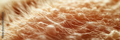 Detailed view of human hair follicle anatomy showcasing intricate structures within skin layers, emphasizing biological complexity and texture. photo