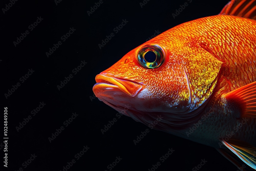 Mystic portrait of Red Snapper, copy space on right side, Close-up View, isolated on black background Mystic portrait of Red Snapper, copy space on right side, Close-up View, isolated on black background