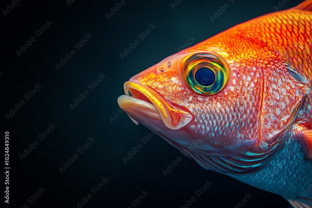 Mystic portrait of Red Snapper, copy space on right side, Close-up View, isolated on black background Mystic portrait of Red Snapper, copy space on right side, Close-up View, isolated on black background