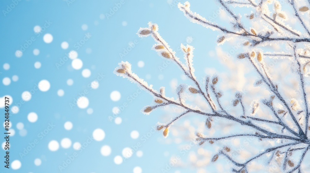 Icy tree branches with frost against a clear winter sky, ample space for copy Icy tree branches with frost against a clear winter sky, ample space for copy