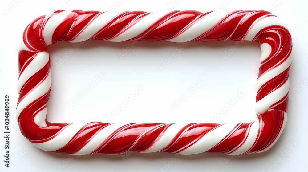 Fototapeta premium A decorative candy cane frame in red and white swirls.