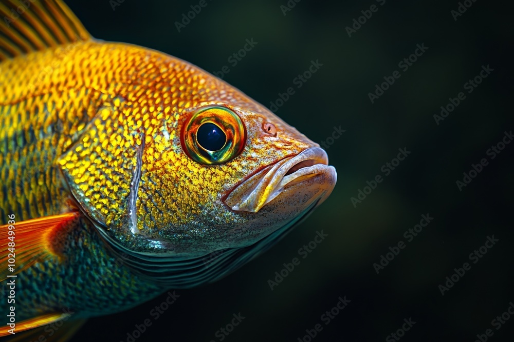 Mystic portrait of Sierra Snapper, copy space on right side, Close-up View, isolated on black background Mystic portrait of Sierra Snapper, copy space on right side, Close-up View, isolated on black background