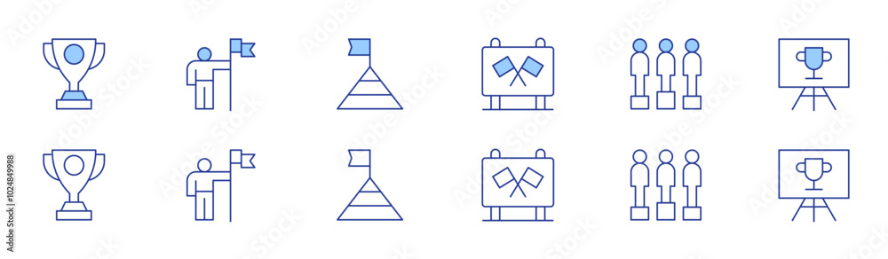 Winner icon set in two styles, Duotone and Thin Line style. Editable stroke. conquest, success, goal, trophy, winning, formula one Winner icon set in two styles, Duotone and Thin Line style. Editable stroke. conquest, success, goal, trophy, winning, formula one
