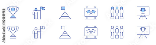 Winner icon set in two styles, Duotone and Thin Line style. Editable stroke. conquest, success, goal, trophy, winning, formula one