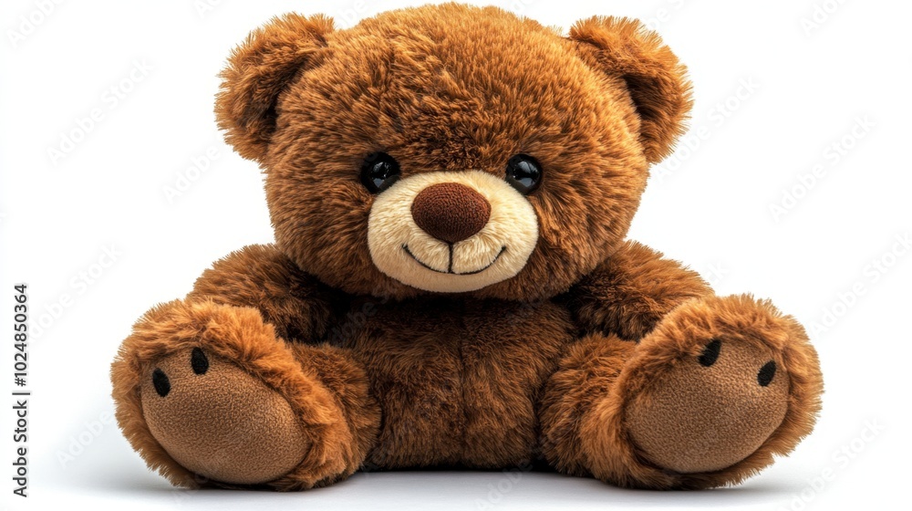 Obraz premium A solitary soft toy bear, showcasing its cuddly appearance and charm, isolated on white background. 