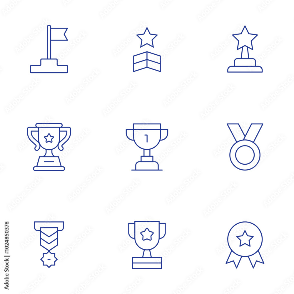 Winner icons set. Thin Line style, editable stroke. medal, podium, trophy, award, star Winner icons set. Thin Line style, editable stroke. medal, podium, trophy, award, star