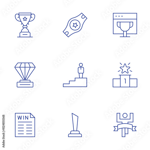 Winner icons set. Thin Line style, editable stroke. lottery, trophy, belt, podium, finish line, win