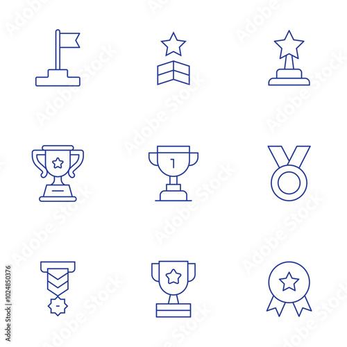 Winner icons set. Thin Line style, editable stroke. medal, podium, trophy, award, star