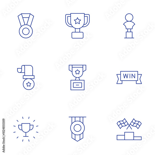 Winner icons set. Thin Line style, editable stroke. medal, prize, trophy, podium, win