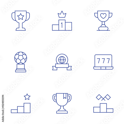 Winner icons set. Thin Line style, editable stroke. medal, podium, trophy, ranking, triumph, win