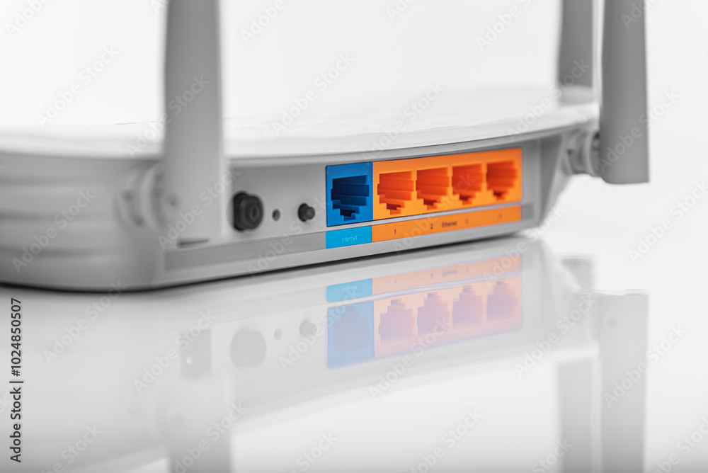 White WiFi router on a white background. White WiFi router on a white background.