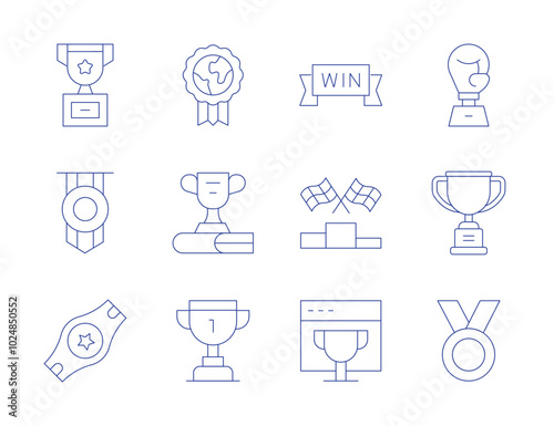 Winner icons. Thin Line style, editable stroke. award, belt, medal, trophy, podium, win