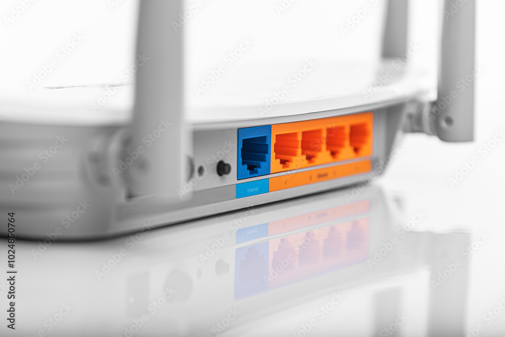 White WiFi router on a white background. White WiFi router on a white background.
