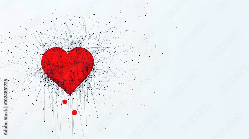 Digital wireframe heart shape in red color representing the connection and of healthcare technology with the emotional aspects of love caring and well being Digital wireframe heart shape in red color representing the connection and of healthcare technology with the emotional aspects of love caring and well being