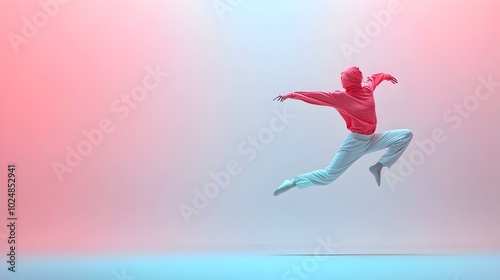 Dynamic Dancer Mid Leap in Abstract Motion Conveying Freedom and Expressive Grace