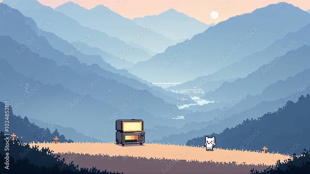 pixel art of mountains in the morning pixel art of mountains in the morning
