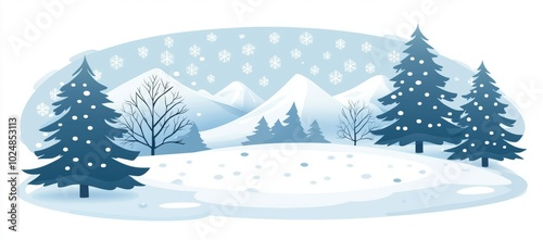 Icon of a winter snowy mountain landscape with pines and fields in the winter