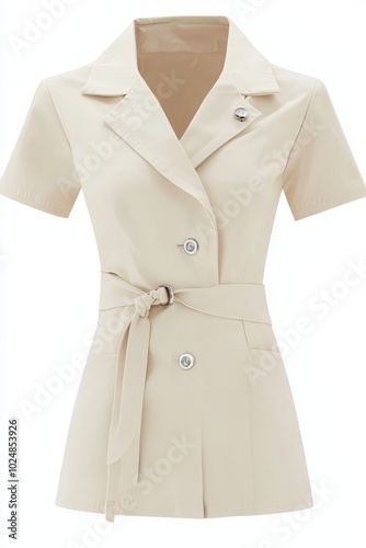 A beige lady's medical uniform isolated on a white background