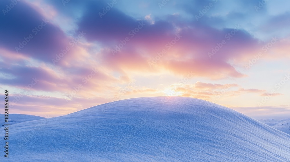 Snow-covered hills at sunset with large open space for text or designs in the sky Snow-covered hills at sunset with large open space for text or designs in the sky