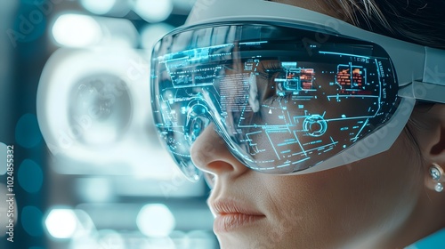 Futuristic Detective Wearing High Tech Smart Glasses with Augmented Reality Display Showing Digital Clues and Data for Crime Investigation  Advanced Technology Interface for Law Enforcement