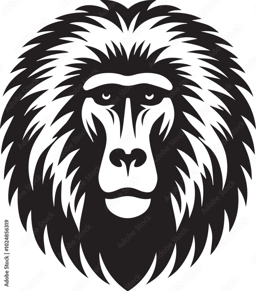 Fototapeta premium Baboon head silhouette black vector